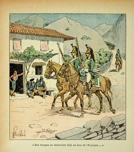 Illustration af Bombled Louis (1862-1927) fra bogen "The Memorial of Saint Helene" af grev Emmanuel de Las Cases (1766-1842): Franske tropper under den spanske krig, privat samling af Louis Charles Bombled