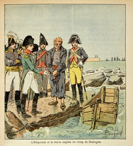 Illustration af Bombled Louis (1862-1927) fra bogen "The Memorial of Saint Helene" af Grev Emmanuel de Las Cases (1766-1842): En engelsk sømand, der søger at slutte sig til sit land befriet af kejseren i Boulognes lejr, menig Kollektion af Louis Charles Bombled