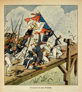 Illustration af Bombled Louis (1862-1927) fra bogen "The memorial se Sainte Helene" af grev Emmanuel de Las Cases (1766-1842): Bonaparte ved broen af Arcole, privat samling af Louis Charles Bombled