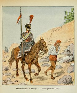 Illustration af den bombede Louis (1862-1927) fra bogen "The Memorial of Saint Helene" af grev Emmanuel de Las Cases (1766-1842): Fransk Armee i Spanien: Lancier gendarme 1811, privat samling af Louis Charles Bombled