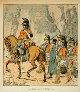 Illustration af bombede Louis (1862-1927) fra bogen "The Memorial of Saint Helene" af grev Emmanuel de Las Cases (1766-1842): Las Cases arrete efter ordre fra Hudson Lowe (1769-1844) Privat samling af Louis Charles Bombled