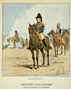Illustration af den bombede Louis (1862-1927) fra bogen "The Memorial of Saint Helene" af grev Emmanuel de Las Cases (1766-1842): Rytterportræt af marechal Louis Alexandre Berthier (1753-1815), prins af Neufchatel og af Wagram, Private Collect af Louis Charles Bombled