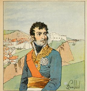 Illustration af Bombled Louis (1862-1927) fra bogen "The Memorial of Saint Helene" af grev Emmanuel de Las Cases (1766-1842): Portræt af marskalk Auguste Frederic Louis (Auguste-Frederic-Louis) af Viesse de Marmont (1774-1852), hertug af Raguse, Pr af Louis Charles Bombled