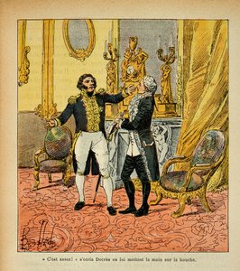 Illustration af den bombede Louis (1862-1927) fra bogen "The Memorial of Saint Helene" af grev Emmanuel de Las Cases (1766-1842): Talleyrand (1754-1838) mod Denis Decres (1761-1820) Privat samling af Louis Charles Bombled