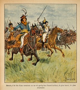 Illustration af Bombled Louis (1862-1927) fra bogen "The Memorial of Saint Helene" af grev Emmanuel de Las Cases (1766-1842): Joachim Murat (1767-1815), der lader i spidsen for sit kavaleri, Private Collection af Louis Charles Bombled