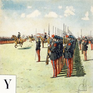 Bogstav Y: elever fra militærskolen Saint Cyr (Saint-Cyr), "Je serai soldat" (Jeg vil være en soldat) - Militært alfabet af Louis Charles Bombled
