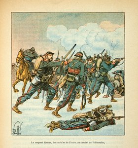 Armee of the Loire af Eugene Sergeant, kendt som Grenest, illustreret af Louis Bombled (1862-1927) (Den fransk-tyske krig; felttoget i 1870-1871): Sergent Ramus fra Isere-mobilen i slaget den 7. december af Louis Charles Bombled
