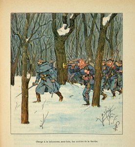 The Armee of the Loire af Eugene Sergent, kendt som Grenest, illustreret af Louis Bombled (1862-1927) (fransk-tyske krig; kampagne 1870 -1871): Slaget ved Le Mans i januar 1871, hvor mobiltelefonerne fra Sarthe blev indlæst , Privat Samling af Louis Charles Bombled