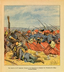 The Eastern Armee of Eugene Sergeant, dit Grenest, illustreret af Louis Bombled (1862-1927) (fransk-tyske krig; kampagne 1870-1871): Zouaverne fra 3. regiment angriber en baionette og driver preusserne ud af landsbyen Auxon-Dessus under t af Louis Charles Bombled