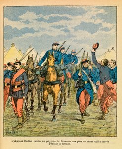 The Eastern Armee of Eugene Sergeant, dit Grenest, illustreret af Louis Bombled (1862-1927) (fransk-tyske krig; kampagne 1870 -1871): Warrant Officer Bastien fra den 32. marts, bragte et stykke tilbage til Besancon-polygonen af kanon, som han reddede duri af Louis Charles Bombled