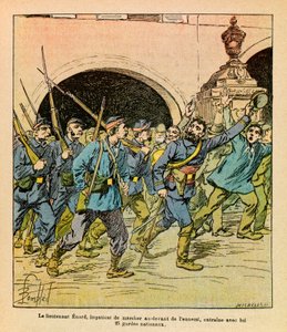 The Eastern Armee of Eugene Sergeant, dit Grenest, illustreret af Louis Bombled (1862-1927) (fransk-tyske krig; kampagne 1870-1871): Under kampene ved Epinal i oktober 1870 gik løjtnant Enard ivrigt foran fjenden. førte Nati med sig af Louis Charles Bombled