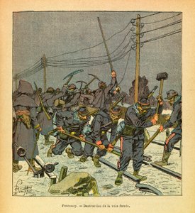 The Eastern Armee of Eugene Sergeant, kendt som Grenest, illustreret af Louis Bombled (1862-1927) (fransk-tyske krig; kampagne 1870 -1871): Fontenoy, ødelæggelse af jernbanen, privat samling