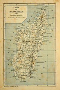 The War in Madagascar-Anekdotisk historie om de franske ekspeditioner 1885-1895 af Henri Galli dit Galllichet (1854-1922), illustreret af Louis Bombled (1862-1927): Kort over Madagaskar, privat samling af Louis Charles Bombled