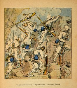 The War in Madagascar-Anecdotal History of the French Expeditions of 1885-1895 af Henri Galli dit Galllichet (1854-1922), illustreret af Louis Bombled (1862-1927): Slaget ved Tsinainondry, fremmedlegionen ved angrebet af Hovas-batterierne i 1895, Pr af Louis Charles Bombled