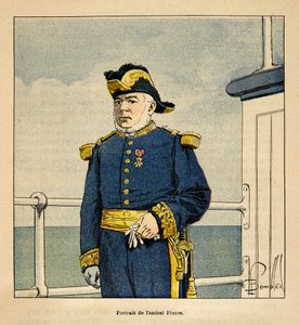 The War in Madagascar-Anekdotisk historie om de franske ekspeditioner i 1885-1895 af Henri Galli dit Galllichet (1854-1922), illustreret af Louis Bombled (1862-1927): Portræt af admiral Pierre (1827-1883), privat samling af Louis Charles Bombled