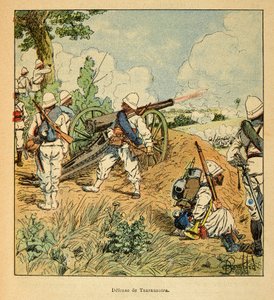 The War in Madagascar-Anecdotal History of the French Expeditions of 1885-1895 af Henri Galli dit Galllichet (1854-1922), illustreret af Louis Bombled (1862-1927): Tsarasaotras forsvar i 1895, privat samling af Louis Charles Bombled