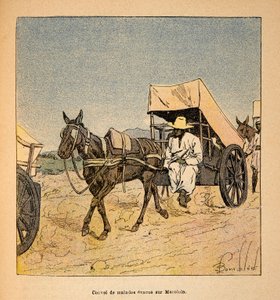 The War in Madagascar-Anecdotal History of the French Expeditions of 1885-1895 af Henri Galli dit Galllichet (1854-1922), illustreret af Louis Bombled (1862-1927): Convoy of Sick Escapes on Marololo, Private Collection af Louis Charles Bombled