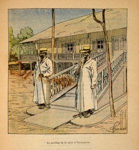 The War in Madagascar-Anekdotisk historie om de franske ekspeditioner i 1885-1895 af Henri Galli dit Galllichet (1854-1922), illustreret af Louis Bombled (1862-1927): Dronning Ranavalonas pavillon i Tananarive i 1895, privat samling af Louis Charles Bombled