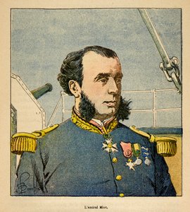 The War in Madagascar-Anekdotisk historie om de franske ekspeditioner i 1885-1895 af Henri Galli dit Galllichet (1854-1922), illustreret af Louis Bombled (1862-1927): Portræt af admiral Paul Emile Miot (1827-1900), privat samling af Louis Charles Bombled