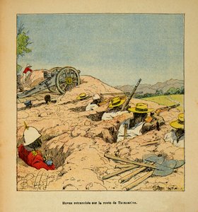 Krigen i Madagaskar-Anekdotisk historie om de franske ekspeditioner 1885-1895 af Henri Galli dit Galllichet (1854-1922), illustreret af Louis Bombled (1862-1927): Hovas-trup-skyttegrave på vejen til Tannarive i 1895, privat samling af Louis Charles Bombled