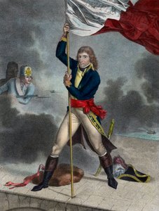 Napoleon Bonaparte under slaget ved Arcole-broen (Arcola), november 1796 - Buonaparte General da Chief of the Armee of Italy planter et flag på Arcole-broen i 1796 - gravering af Louis Charles Ruotte