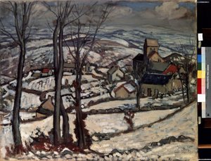 Landsby i Morvan under sneen. Maleri af Louis Charlot (1878-1951) af Louis Charlot
