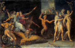 Allegori til tilbagekaldelsen af Edit de Nantes i oktober 1685. Den centrale karakter repræsenterer Basville (dragemand), intendant i Languedoc, der tager deres sidste tøj fra huguenotterne. Han faciliterede etableringen af dragonnader rettet mod co