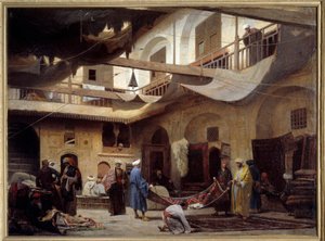 Tæppebasaren i Khan-Khabil i Kairo i 1866. Maleri af Louis Claude Mouchot (1830-1891)
