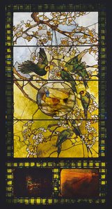 Parakitter og guldfiskeskål, ca. 1893 af Louis Comfort Tiffany