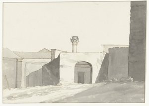 Antike zuil en bygninger i haven af ​​Brindisi Fjernsyn af den antikke søjle [på havnen i Brindisi] Rejser i Italien, Sicilien og Malta - 1778 (serietitel) af Louis Ducros