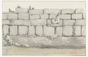 Ydersiden af ​​ydervæggen i det gamle tempel i den antikke by Manduria Struktur udvendig af mur udvendig af láncienne Mandurie Voyage en Italy, og Sicile et à Malte - 1778 (serietitel)