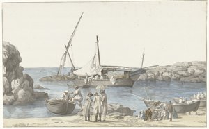 Udsigt på Taranto en haven af ​​Luogo Vivo Udsigt over vores Tarentin-bygning og havnen i den tidligere nr. jording (titel på objekt) Rejser i Italien, Sicilien og Malta- 1778 (serietitel)