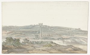 Udsigt over Stormesterens Vedala Palace, beliggende i Boschetto på Malta Vue de Boschetto, maison de plaisance du Grand-Maître, à 2 lieus de la ville de Malthe (titel på objektet) Voyage en Italy, og Sicile et à Malte - 1778 (serietitel)