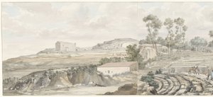 Interiør mødte trappen van teater i Syracuse Udsigt over interiøret og tribunen i Syracuse Theatre (titel på objektet) Rejser i Italien, Sicilien og Malta - 1778 (serietitel)