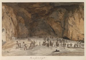 Interiør van grot Santa Maria Capella Udsigt fra bunden af ​​grotten (titel på objekt) Rejser i Italien, Sicilien og Malta - 1778 (serietitel)