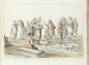 Forhandling mellem rejseleder og muldyrchauffører, som de tager til Etna med Dispute de notre antiquaire avec les muletiers qui devaient nous conduire à L