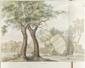 Ruïne van Zeus Olympus tempel i gamle Agrigento Første visning af ruinerne af Temple of Olympian Jupiter (titel på objekt) Rejser i Italien, Sicilien og Malta - 1778 (serietitel) af Louis Ducros