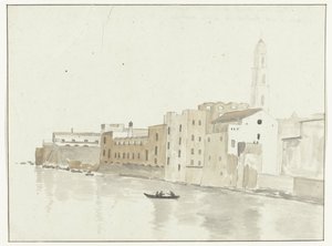 Stadsgesigt i Bari fra et værelse i herberget Udsigt over et punkt i byen Bari, taget fra et vindue på vores hostel (titel på objekt) Rejser i Italien, Sicilien og Malta - 1778 (serietitel)