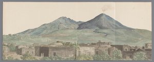 Vesuv set fra Portici med lavastromen fra 1777, 1771 og 1731 Vesuv set fra Portici med lavaerne fra 1777, 1771, 1731 (titel på objektet) Rejser i Italien, Sicilien og Malta - 1778 (serietitel)