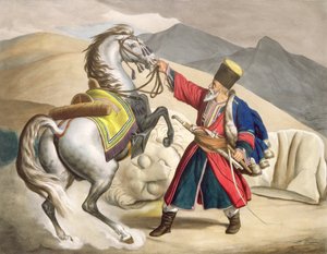 En tatar med sin hest, indgraveret af Thierry Brothers, 1825 af Louis Dupré