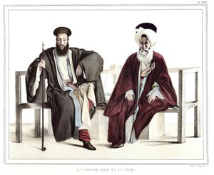 En græsk præst og en tyrker. i "" Rejsen til Athen og Konstantinopel, eller samling af græske og osmanniske portrætter, udsigter og dragter, malet på steder efter naturen, litografier og farver af Louis Dupre (1789-1837), Davids elev.1825. af Louis Dupré