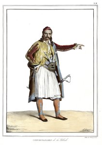 Kok af Palikares de la Scllade, i "" Rejsen til Athen og Konstantinopel, eller samling af græske og osmanniske portrætter, udsigter og kostumer, malet på steder efter naturen, litografier og farver af Louis Dupre (1789-1837), Davids elev. 1825. af Louis Dupré