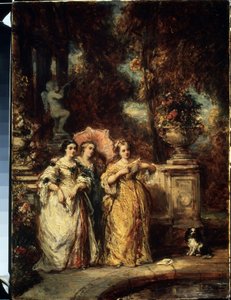 ""La promenade"" (gåturen) Tre unge piger fra en god familie i en park. Maleri af Louis Gabriel Eugene Isabey (1803-1886) 1852 Pushkin Museum, Moskva af Louis Eugene Gabriel Isabey