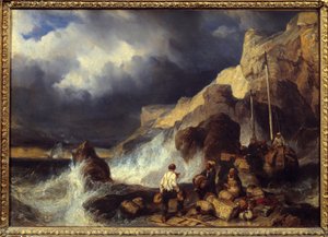 Smuglere med varer. Maleri af Louis Gabriel Eugene Isabey (1803-1886) af Louis Eugene Gabriel Isabey