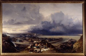 Udsigt over havnen i Dieppe i Normandiet Lavandieres, der vasker vasketøjet på havnen. Maleri af Louis Gabriel Eugene Isabey (1803-1886) 1842 søn. 1,64x2,51 m Nancy, musee des Beaux Arts af Louis Eugene Gabriel Isabey