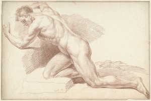 Mand nøgen, knælende, vendt mod venstre af Louis Fabritius Dubourg