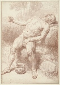 Mand nøgen, siddende, tilbagelænet af Louis Fabritius Dubourg