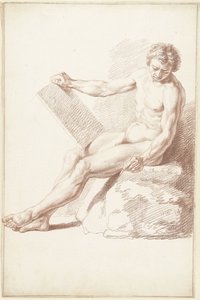 Siddende akademi nøgen, som tegner af Louis Fabritius Dubourg