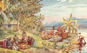 Scene på Tahiti (farve litho)