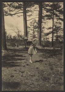 [Kvindelig danser i en fyrreskov] af Louis Fleckenstein